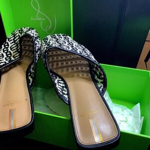 Black & White woven leather slides